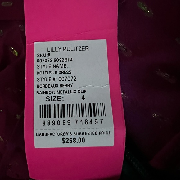 NWT Lilly Pulitzer Dotti Silk Dress Bordeaux Berry Rainbow Metallic Clip Size 4 - Picture 3 of 3